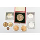 A COLLECTION OF MEDALS AND COINS, to include a cased medal in commemoration of King Edward VII and