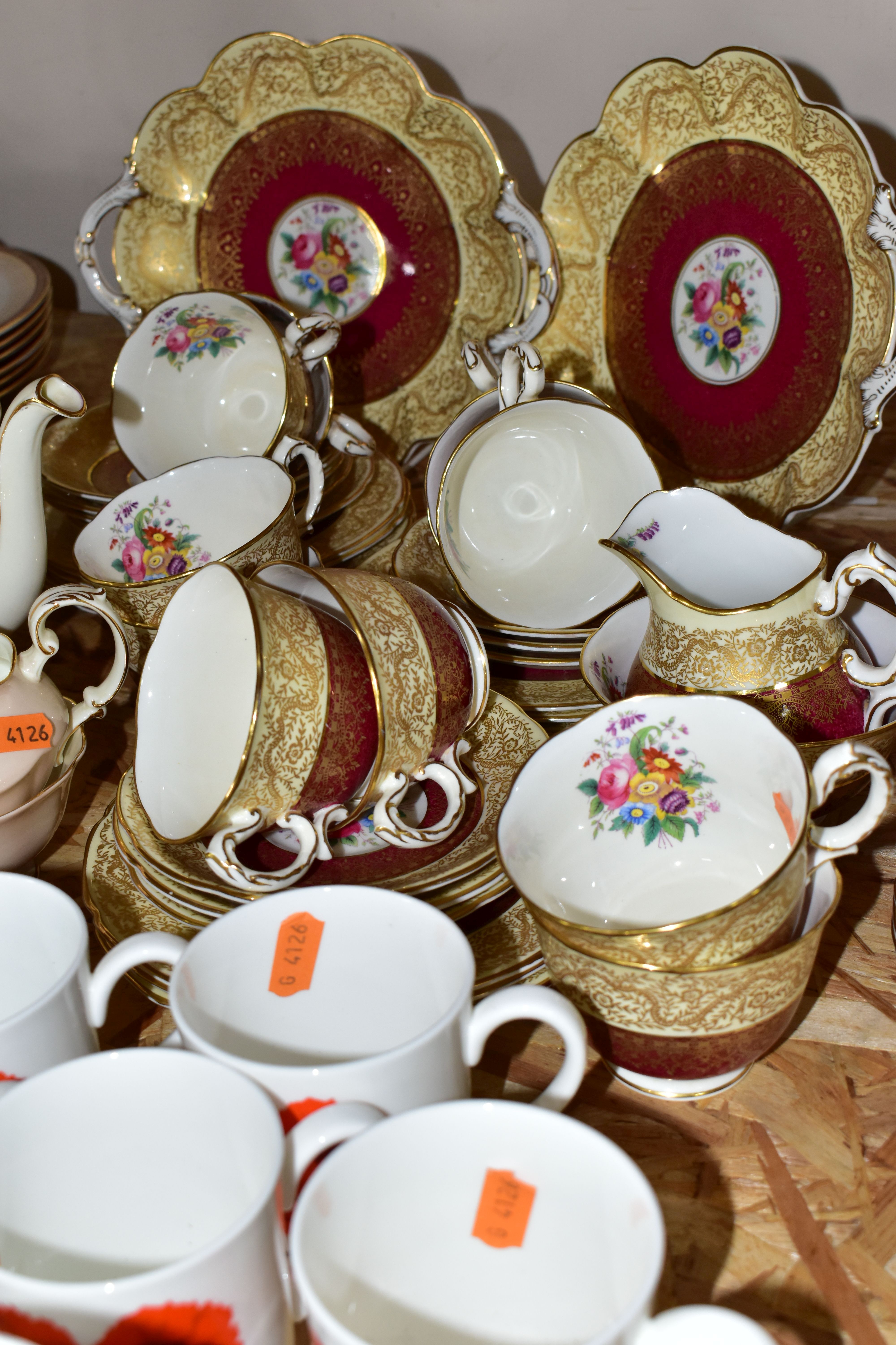 THREE SETS OF CHINA TEAWARES, comprising a Bishop & Stonier 1930s red and gold floral tea set ' - Image 3 of 4