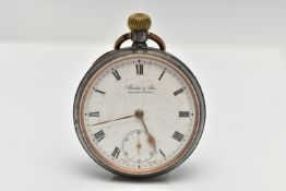 A 'CORKE & SON' OPEN FACE POCKET WATCH, keyless wind, round white dial signed 'Corke & Son,