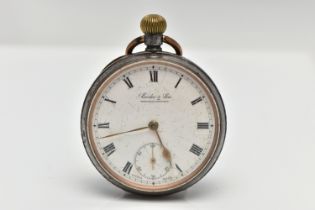 A 'CORKE & SON' OPEN FACE POCKET WATCH, keyless wind, round white dial signed 'Corke & Son,
