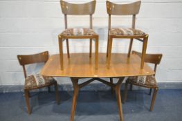 A G PLAN 1950'S AFROMOSIA TEAK DROP LEAF DINING TABLE, open length 137cm x closed length 73cm x