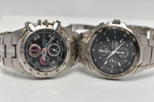 TWO GENTS WRISTWATCHES, the first a 'Seiko chronograph', round black dial, white spot markers,
