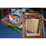 FIVE BOXES OF UPHOLSTERY TEXTILES AND PICTURE FRAMES, to include a quantity of ginger coconut