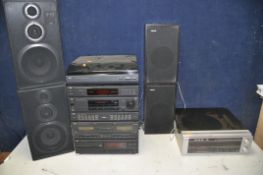 A JVC CA-E33LBK HI-FI STACKING SYSTEM with a pair of JVC SPE35 speakers, Philips F1040 turntable