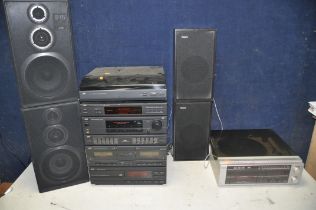 A JVC CA-E33LBK HI-FI STACKING SYSTEM with a pair of JVC SPE35 speakers, Philips F1040 turntable