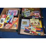 THREE BOXES OF VINTAGE TOYS AND GAMES, including a Playcraft Television Favourites Oil Painting By