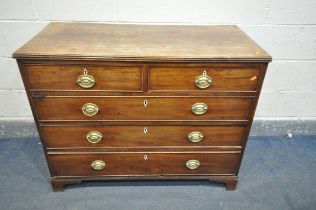 A GEORGIAN MAHOGANY CHEST OF TWO SHORT OVER THREE LONG GRADUATED DRAWERS, with ivory escutcheons and