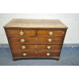 A GEORGIAN MAHOGANY CHEST OF TWO SHORT OVER THREE LONG GRADUATED DRAWERS, with ivory escutcheons and