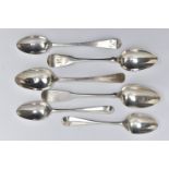 A SELECTION OF SILVER TEASPOONS, to include two George III fiddle pattern 'Irish Provincial'