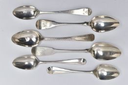 A SELECTION OF SILVER TEASPOONS, to include two George III fiddle pattern 'Irish Provincial'