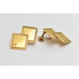 A PAIR OF 18CT GOLD NON-PIERCED EARRINGS, each designed with two slightly over lapping square panels