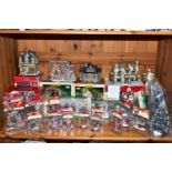 BOXED LEMAX CHRISTMAS VILLAGE ITEMS, to include five buildings - two houses, a school, an inn and