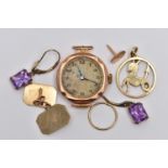 A SELECTION OF JEWELLERY, to include a ladies 9ct rose gold watch head, hand wound movement (