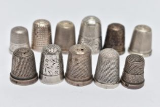 AN ASSORTMENT OF SILVER AND WHITE METAL THIMBLES, comprising eight silver thimbles of various