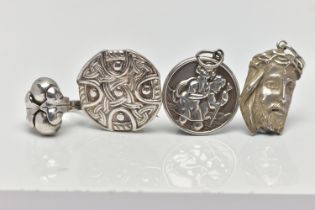 AN ASSORTMENT OF SILVER AND WHITE METAL JEWELLERY, to include a silver St Christopher pendant,