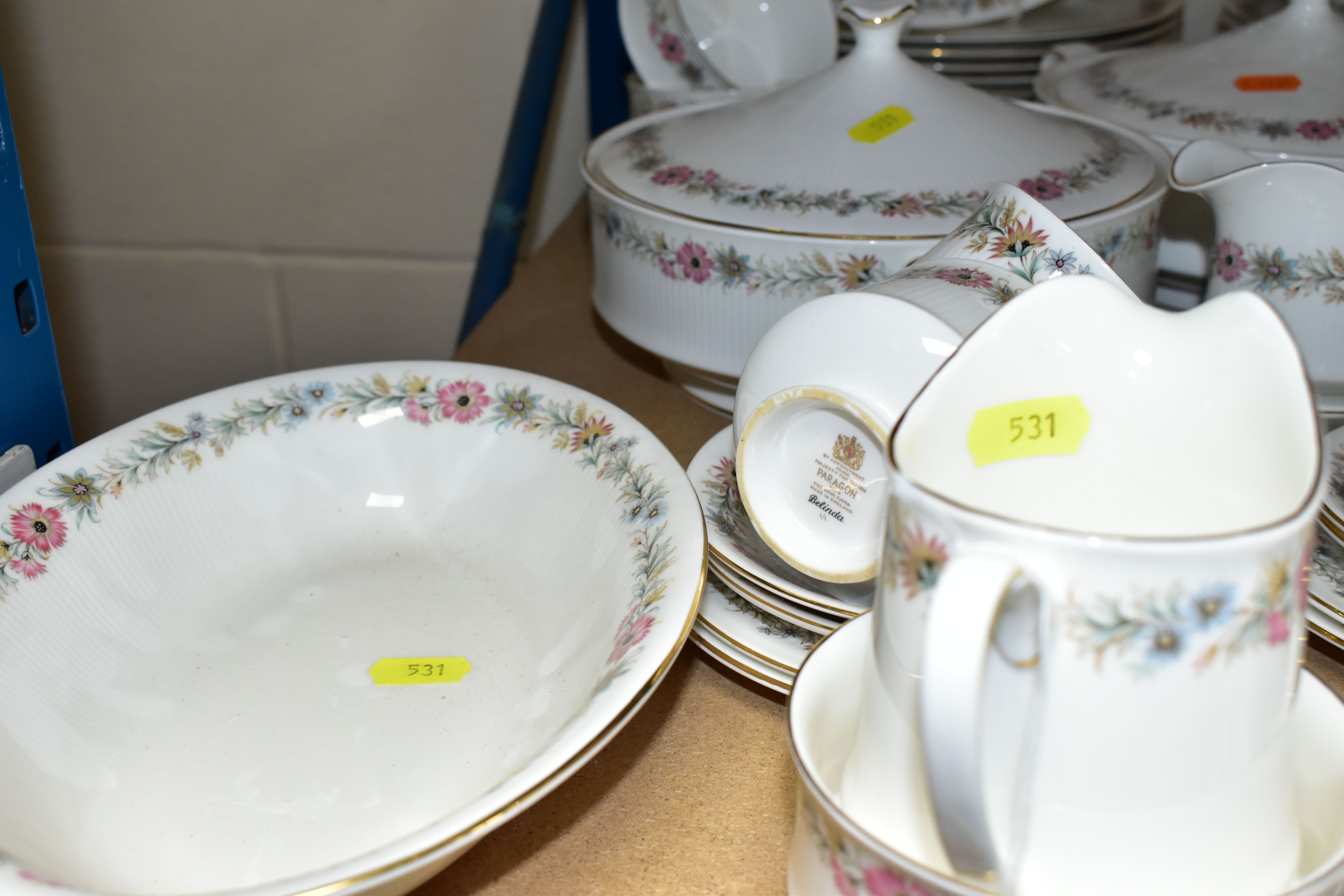 A PARAGON 'BELINDA' PATTERN DINNER SERVICE, comprising ten dinner plates, ten side plates, one bread - Image 4 of 7