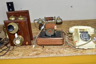 THREE G.P.O AND VINTAGE STYLE LANDLINE PHONES, comprising a cream G.P.O. dial phone (broken