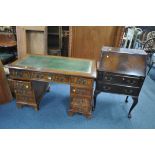 A MAHOGANY PEDESTAL DESK, with a green leather writing surface, and eight assorted drawers, width