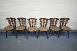 A SET OF SIX ERCOL ELM PRINCE OF WALES FEATHER BACK CHAIRS, all with separate seat pads (condition -