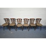 A SET OF SIX ERCOL ELM PRINCE OF WALES FEATHER BACK CHAIRS, all with separate seat pads (condition -