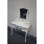 A WHITE FRENCH DRESSING TABLE, with a single mirror, width 91cm x depth 47cm x height 157cm (