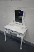 A WHITE FRENCH DRESSING TABLE, with a single mirror, width 91cm x depth 47cm x height 157cm (
