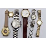 AN ASSORTMENT OF WRISTWATCHES, five wristwatches, names to include Pulsar, Klaus Kobec, Accurist,