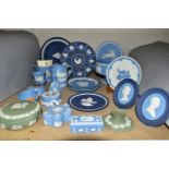 A GROUP OF WEDGWOOD JASPERWARE, to include a limited edition Papal Collection loving cup, with