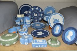 A GROUP OF WEDGWOOD JASPERWARE, to include a limited edition Papal Collection loving cup, with