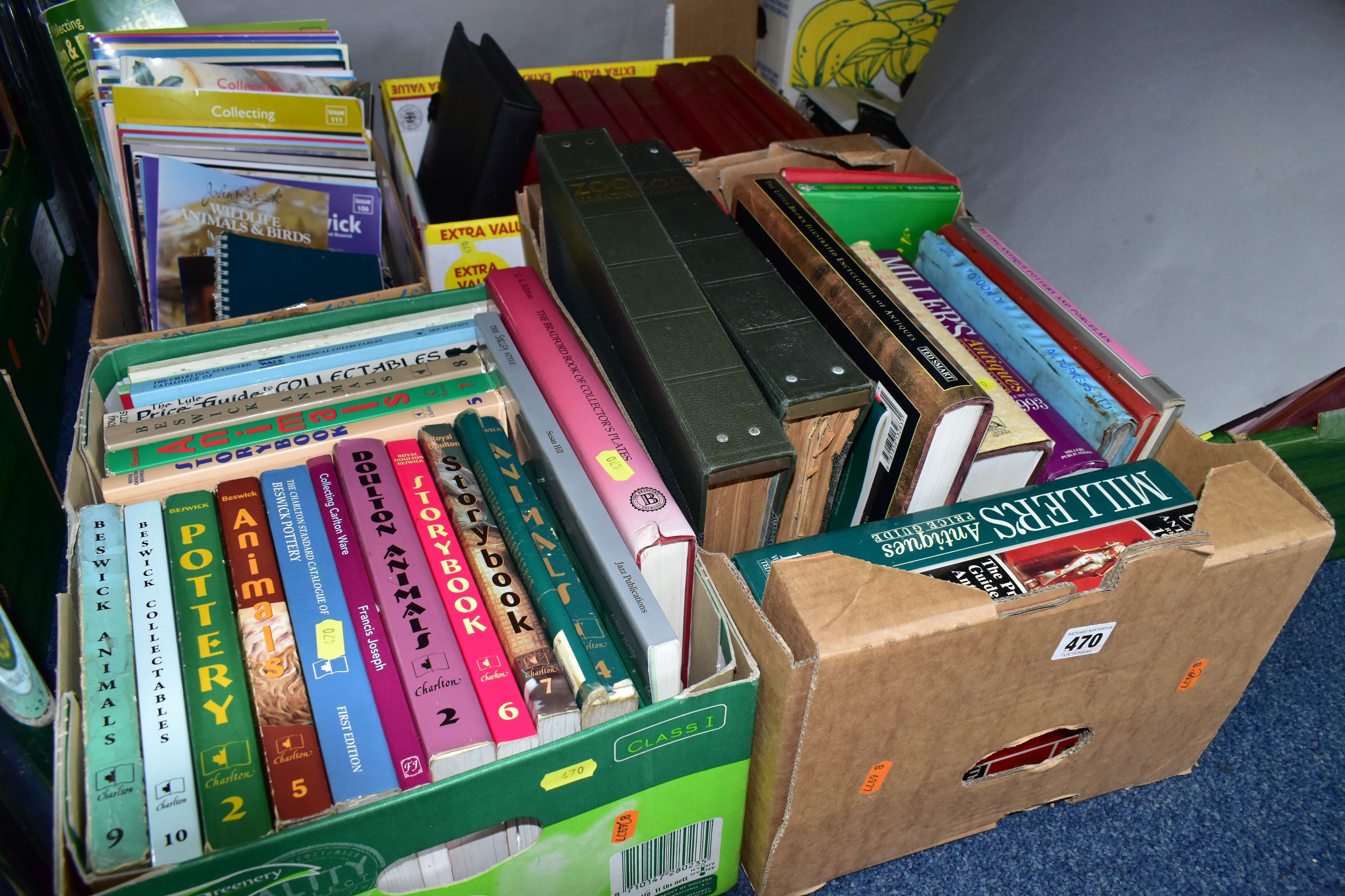 BOOKS & MAGAZINES, four boxes containing a collection of thirty-six books to include antiques and