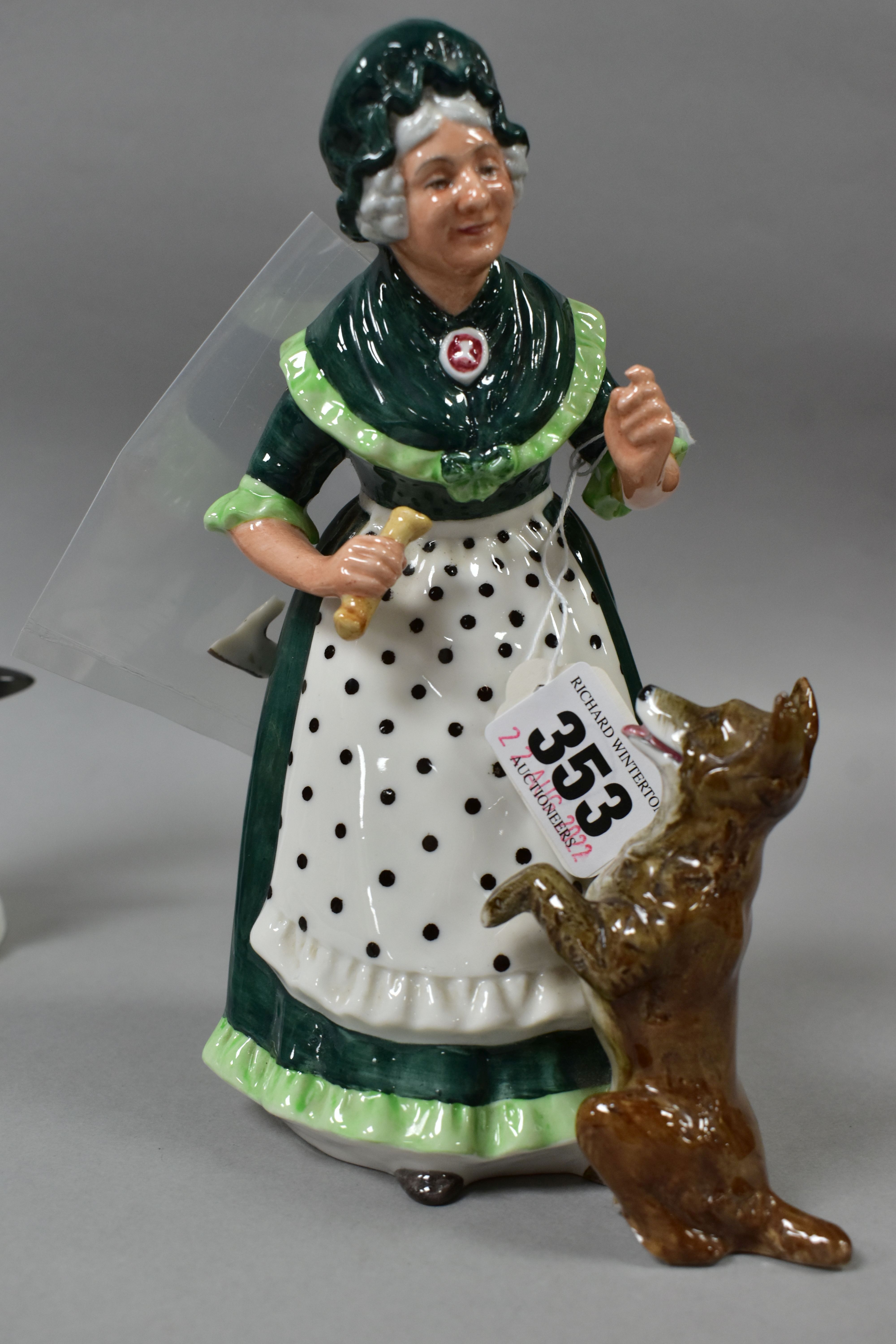 THREE ROYAL DOULTON FIGURES, comprising 'Old Mother Hubbard' HN2314, (broken section from dog's foot - Bild 4 aus 5
