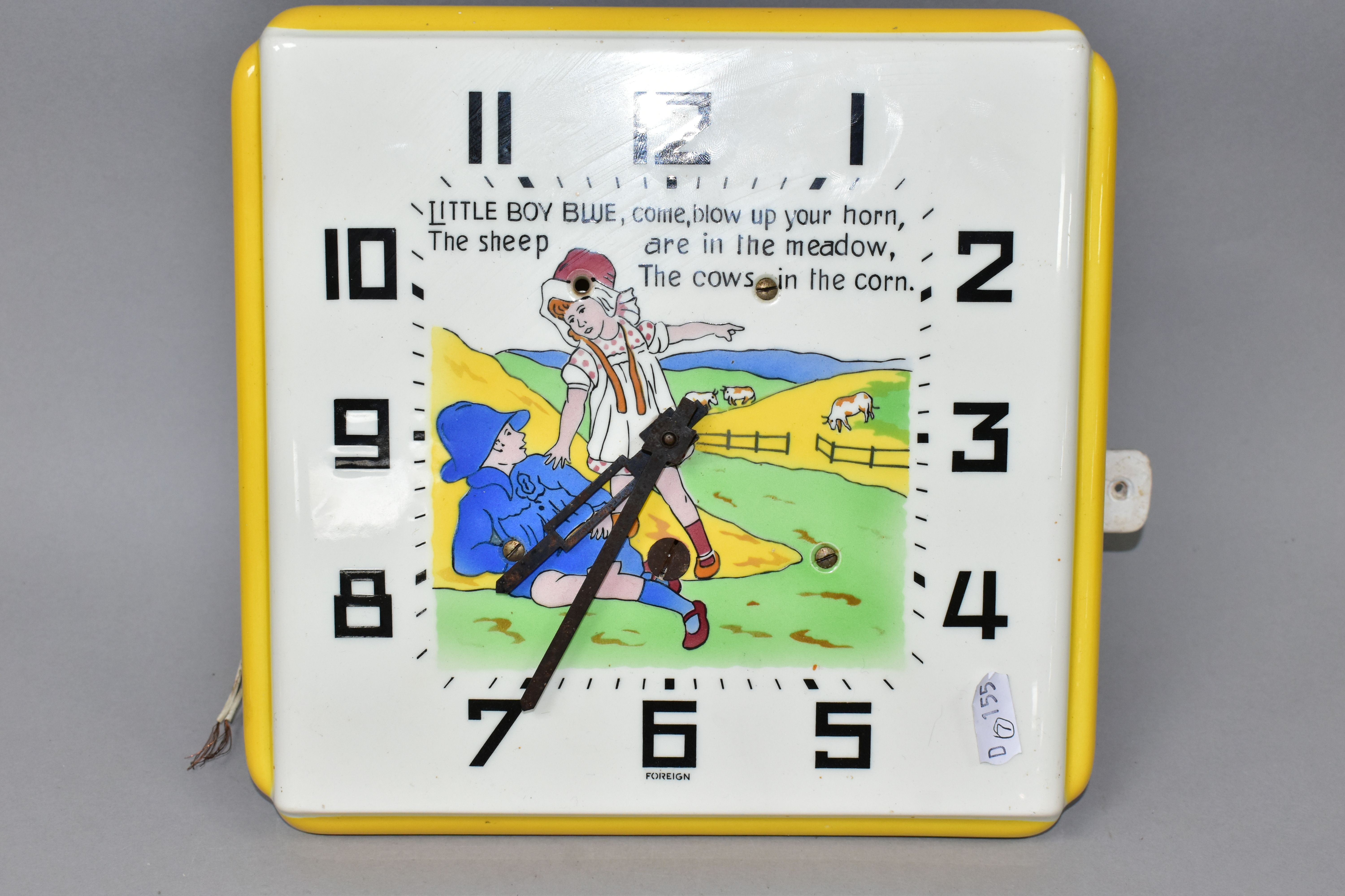 FIVE CLOCKS, comprising a square Art Deco Little Boy Blue wall clock with ceramic dial marked ' - Bild 4 aus 6