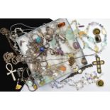 AN SELECTION OF PREDOMINANTLY SILVER AND COSTUME JEWELLERY, to include two ladies mid 20th century