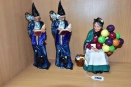 THREE ROYAL DOULTON FIGURES, comprising 'The Old Balloon Seller', HN1315 and two 'The Wizard',