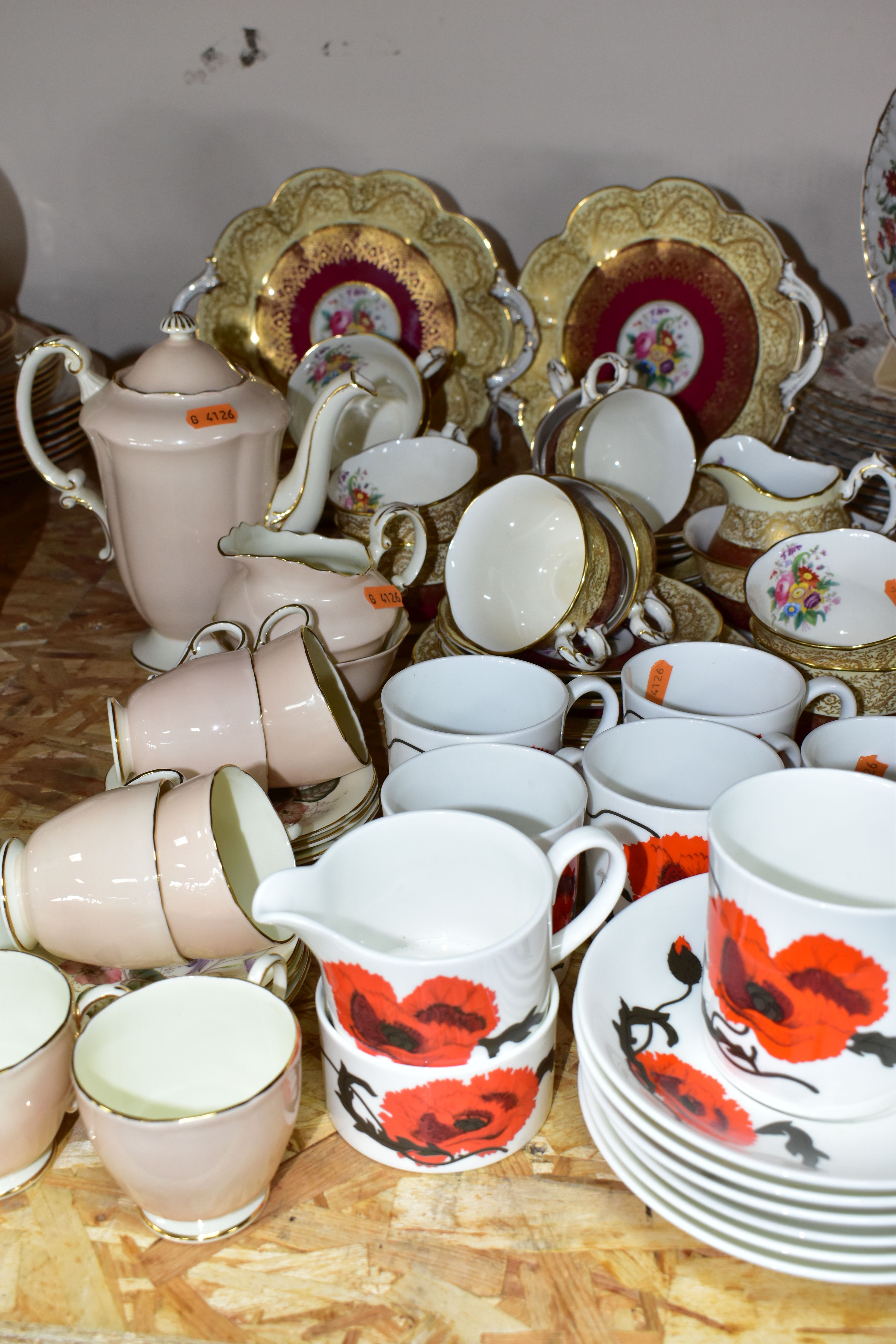 THREE SETS OF CHINA TEAWARES, comprising a Bishop & Stonier 1930s red and gold floral tea set '