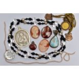 A SELECTION OF MAINLY COSTUME JEWELLERY, to include a colourless paste pendant within a metal