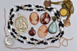 A SELECTION OF MAINLY COSTUME JEWELLERY, to include a colourless paste pendant within a metal