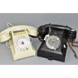 TWO ROTARY TELEPHONES, comprising a black GPO Bakelite telephone with pull out drawer front, and