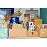 SEWING INTEREST: SIX BOXES AND LOOSE SEWING MACHINE, QUILTING/EMBROIDERY FRAMES, FABRIC, TOOLS AND