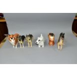 SIX BESWICK DOG FIGURES, comprising two Alsatian Ulrica of Brittas, no.969, in gloss and matt,