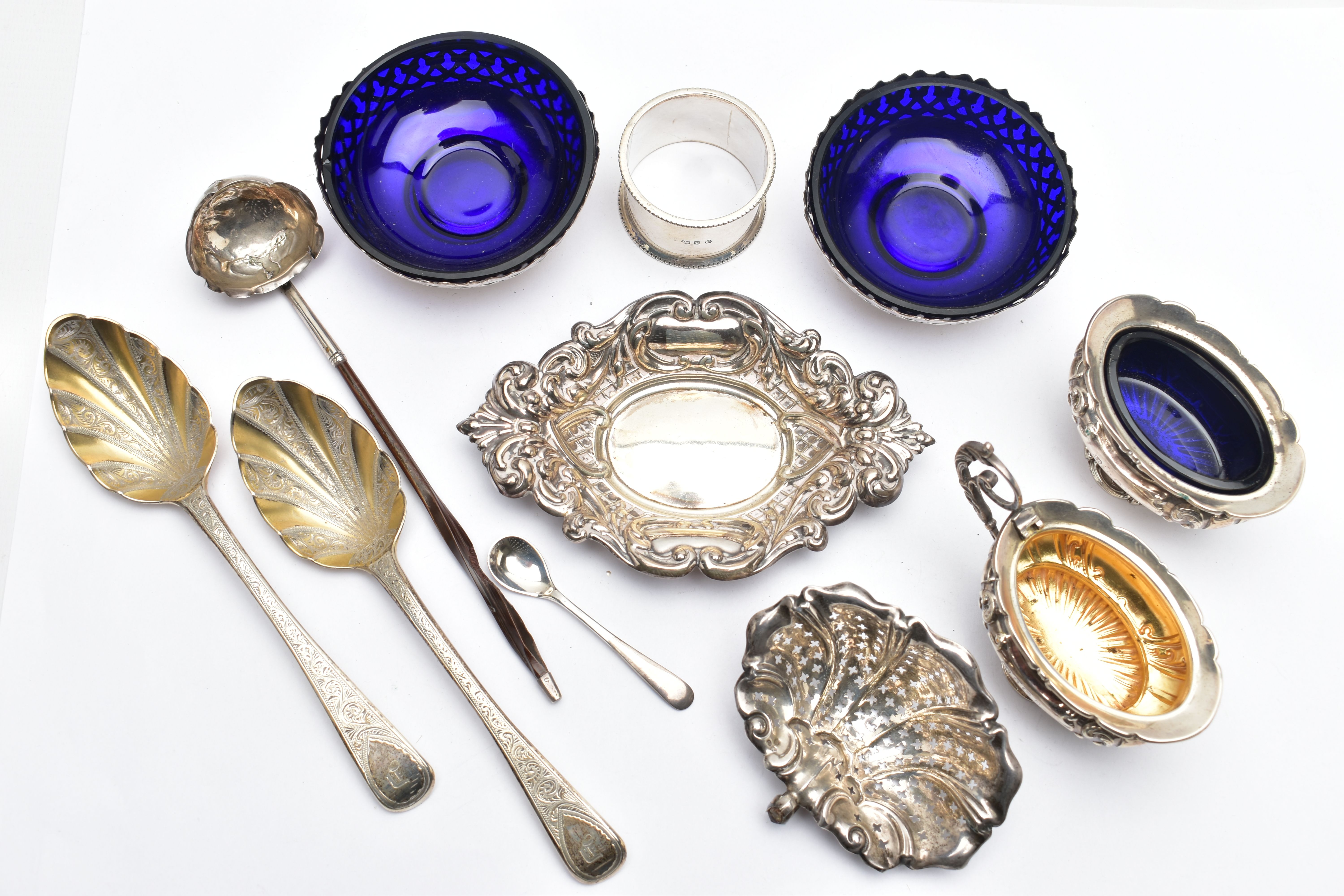 ASSORTED SILVER AND WHITE METAL ITEMS, to include two silver Georgian, old English pattern