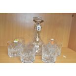 A STUART CRYSTAL SHAFTSBURY PATTERN SHIP'S DECANTER AND SIX TUMBLERS, bear etched marks to the bases