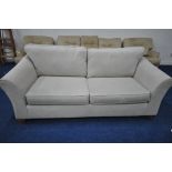 A CREAM UPHOLSTERED TWO SEATER SOFA, length 220cm