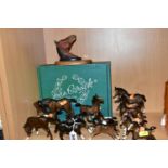 A BESWICK WALL PLAQUE 'TROY', NO.2699, TOGETHER WITH FOURTEEN BESWICK BROWN GLOSS AND MATT FOALS,