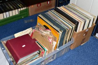 TWO BOXES OF VINYL SINGLES AND LPS, approximately one hundred LPs, ninety singles, and some 78s,