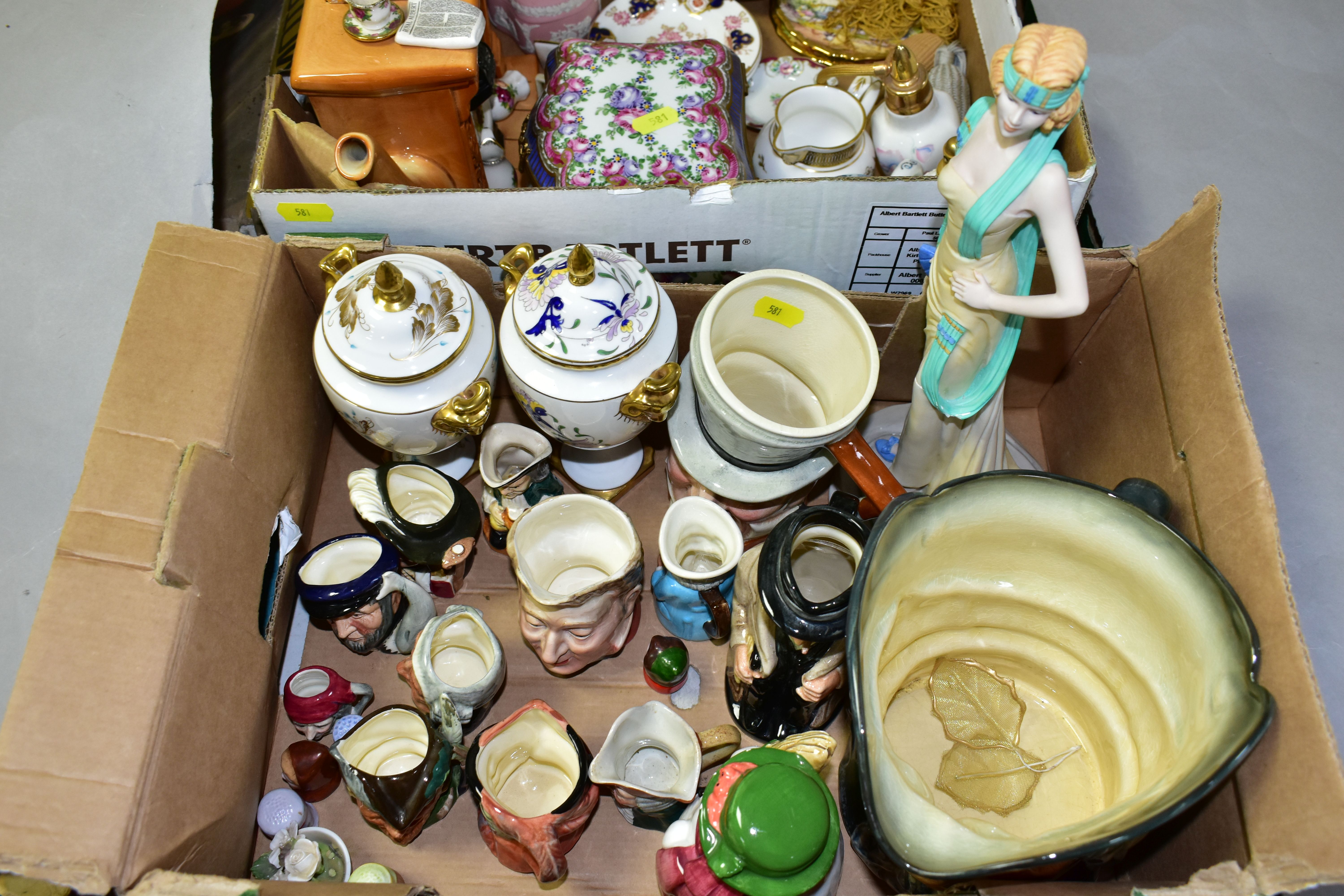 THREE BOXES OF ASSORTED CERAMICS ETC, to include Coalport 'Strange Orchid' and 'Pageant' covered - Image 2 of 4