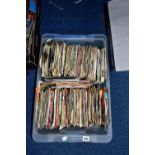 A BOX OF VINYL SINGLES, over two hundred and fifty records, plain and picture sleeves, a few have