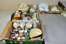 THREE BOXES OF ASSORTED CERAMICS ETC, to include Coalport 'Strange Orchid' and 'Pageant' covered