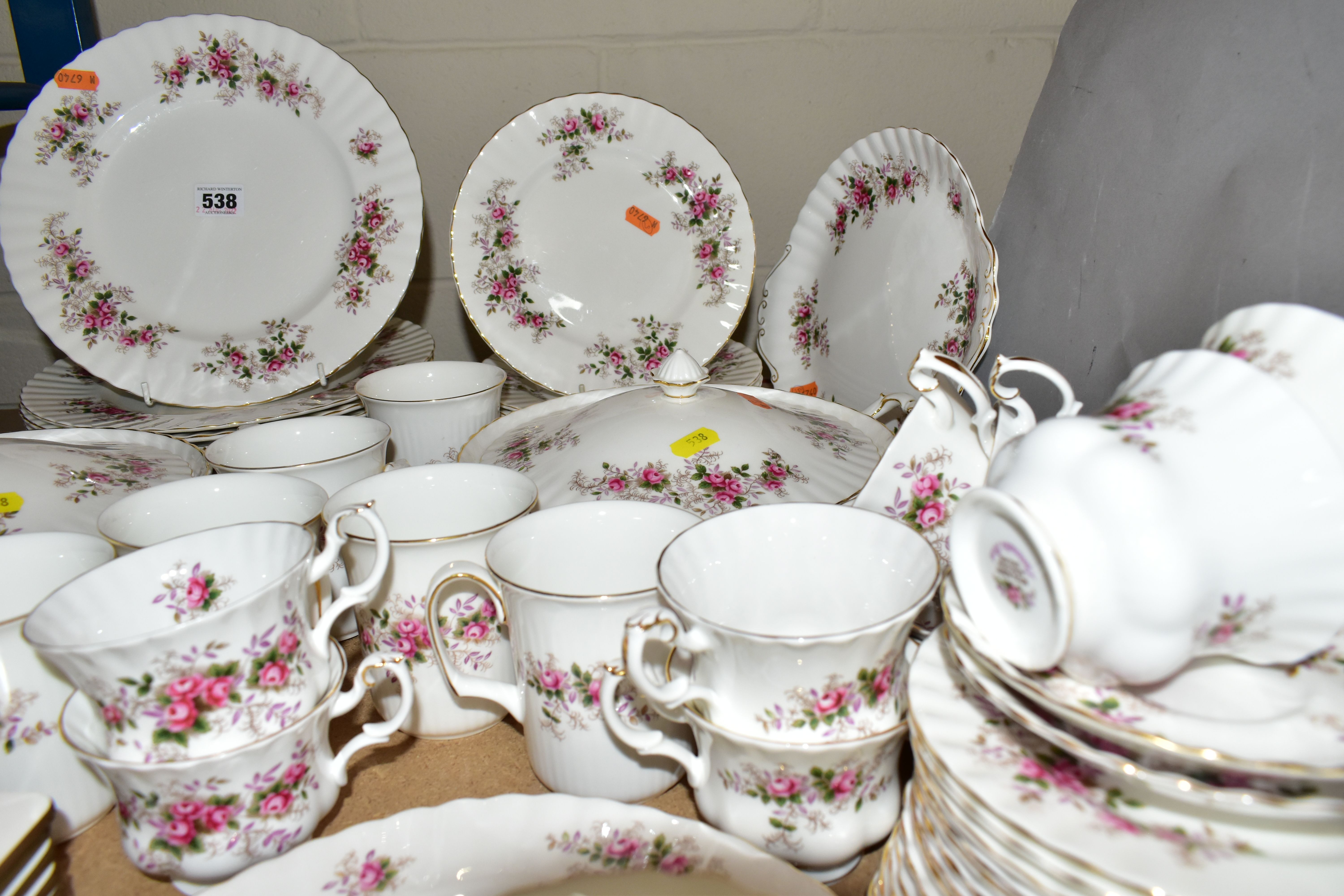 A ROYAL ALBERT 'LAVENDER ROSE' PATTERN DINNER SET, comprising ten dinner plates, ten side plates, - Image 3 of 7