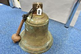 A VINTAGE BELL, in bell metal, with iron clapper, diameter 25cm, heavy (1) (Condition report: